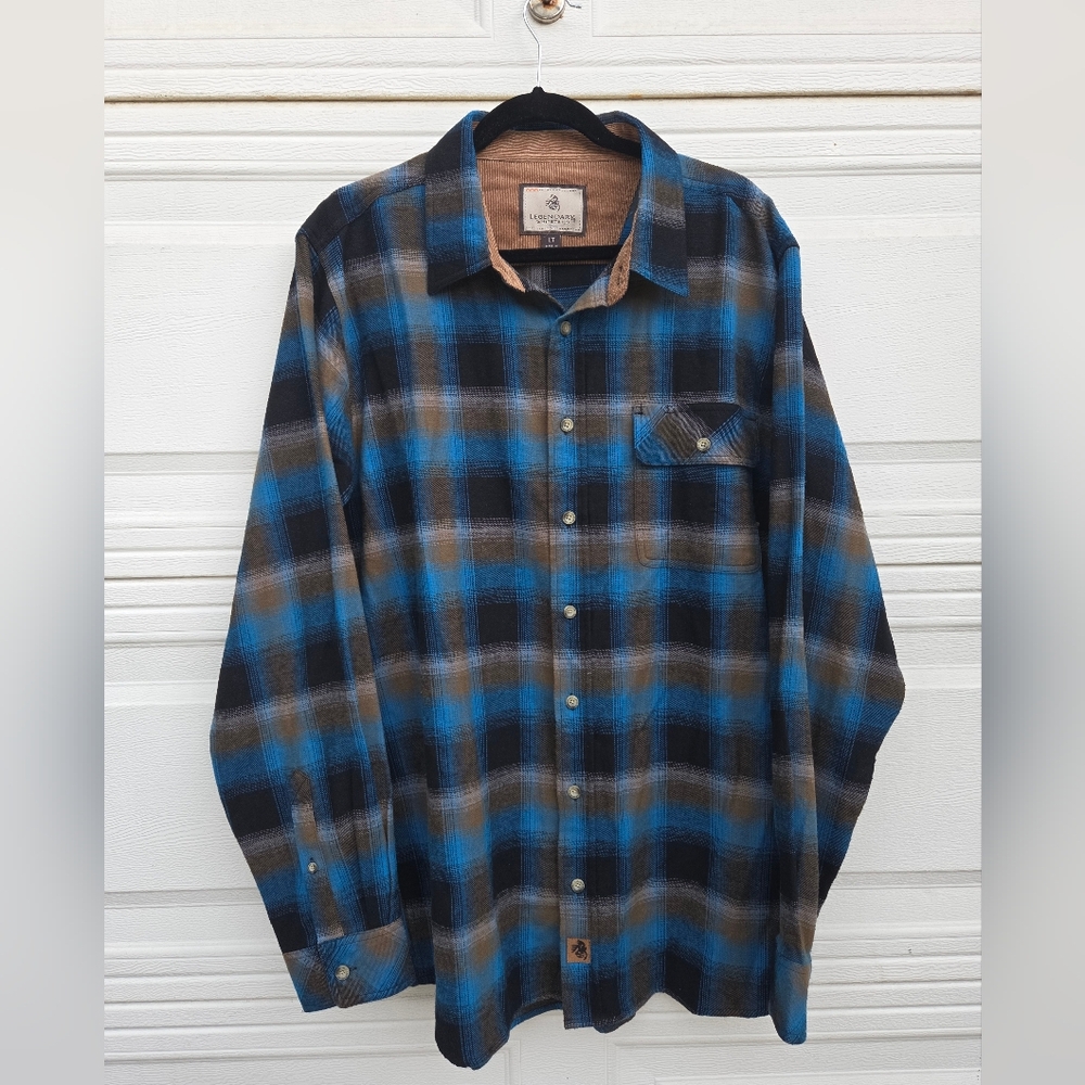 Legendary Whitetails Blue and Brown Plaid Button Down Shirt